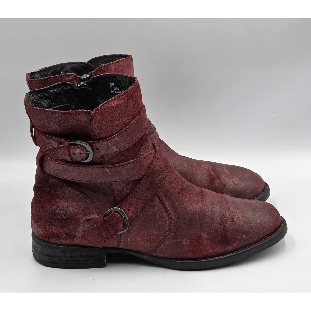 Born McMillan Womens 8M Red Distressed Leather Moto Ankle Boots Buckle - Picture 4 of 12